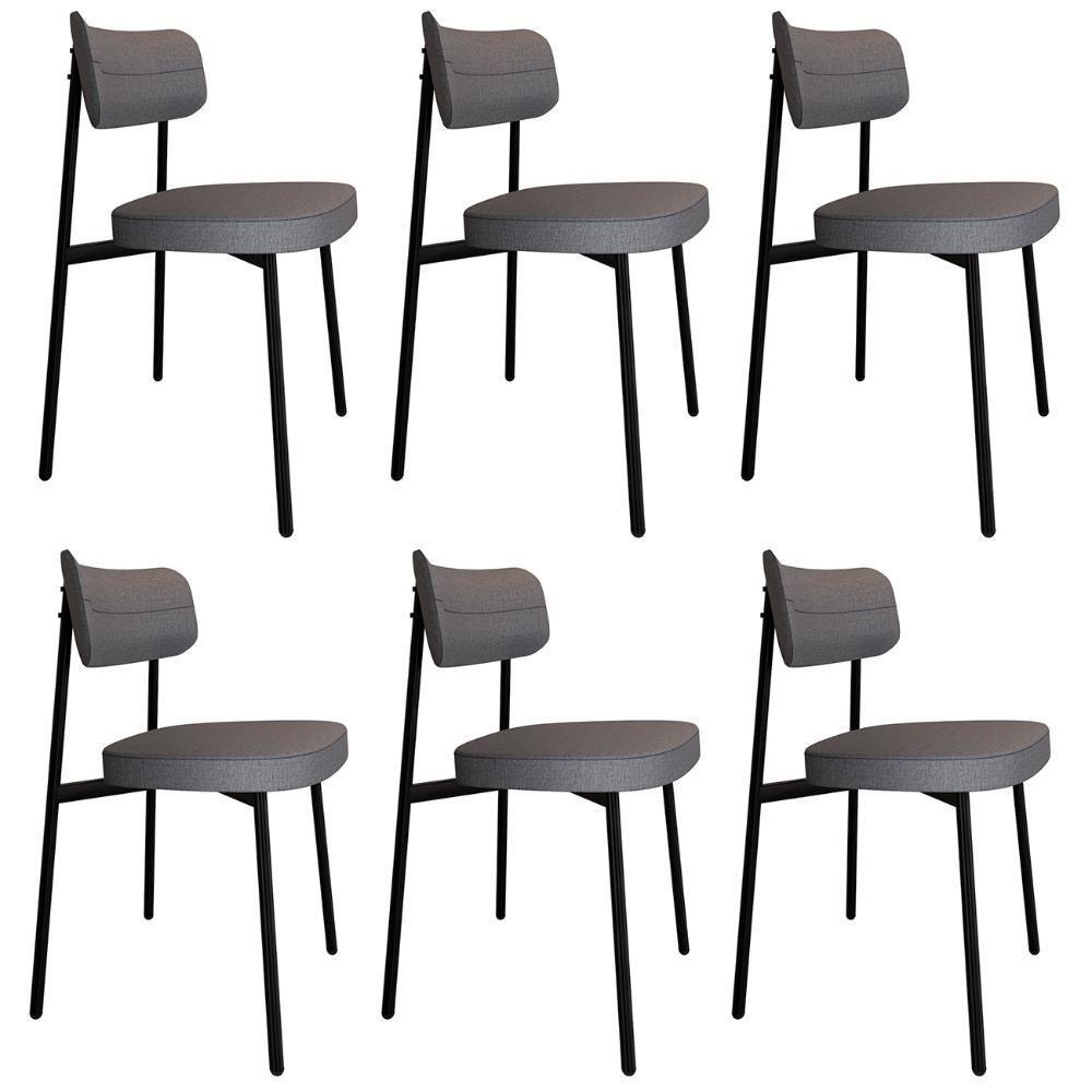 Cadeira De Jantar Estofada Kit 6 Ella M25 Linho Cinza - Mpozenato - 1