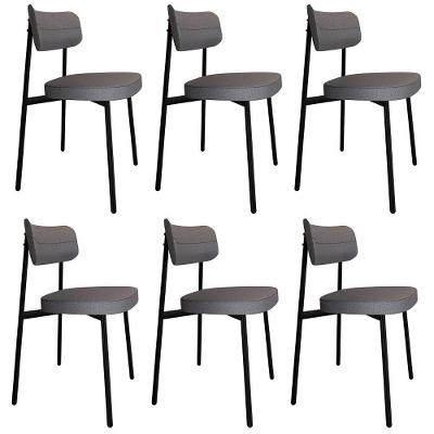 Cadeira De Jantar Estofada Kit 6 Ella M25 Linho Cinza - Mpozenato