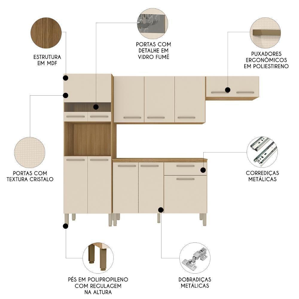 Cozinha Compacta Com Balcão 251cm Louis Plus Freijó-soft Z06 - Mpozenato - 3