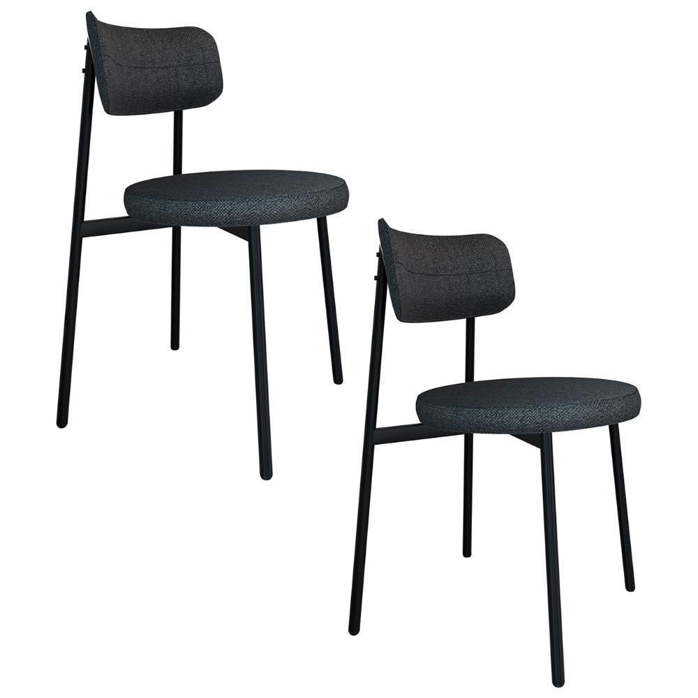 Cadeira De Jantar Estofada Kit 2 Nyka M25 Linho Grafite - Mpozenato - 1