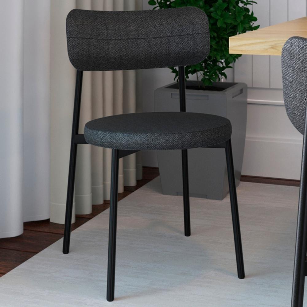 Cadeira De Jantar Estofada Kit 2 Nyka M25 Linho Grafite - Mpozenato - 2