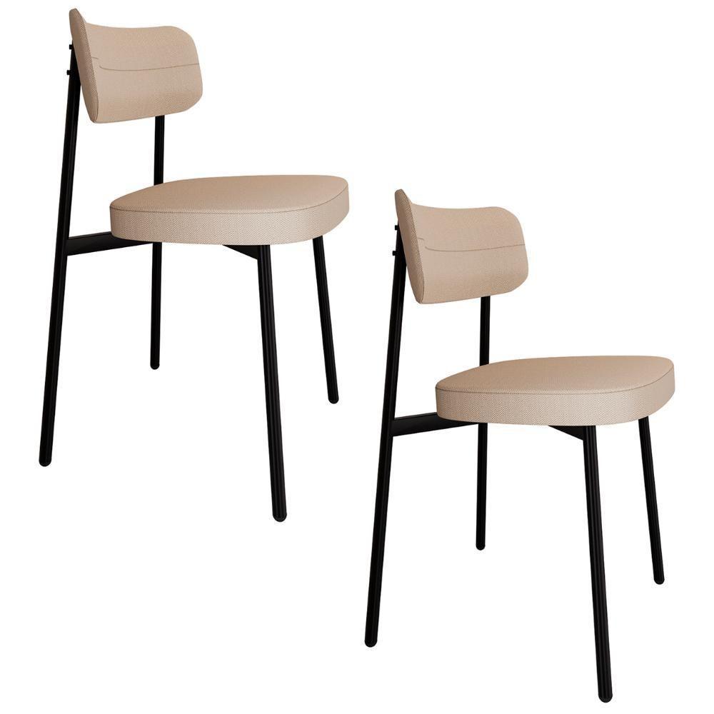 Cadeira De Jantar Estofada Kit 2 Ella M25 Linho Areia - Mpozenato - 1