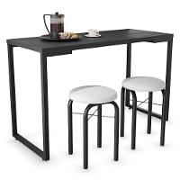 Mesa De Cozinha Bistrô Porto Preto 120cm Com 2 Banquetas Industriais Maviê Branco/preto - Mpozenato - 1