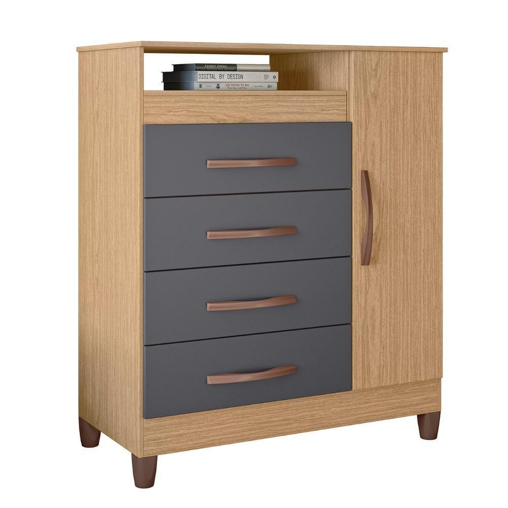 Cômoda Para Quarto 1 Porta 84cm Franci A02 Freijó-titanium - Mpozenato - 1