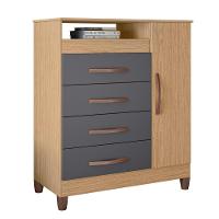 Cômoda Para Quarto 1 Porta 84cm Franci A02 Freijó-titanium - Mpozenato - 1