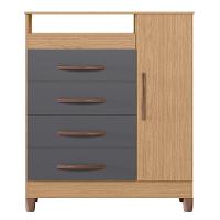 Cômoda Para Quarto 1 Porta 84cm Franci A02 Freijó-titanium - Mpozenato - 3