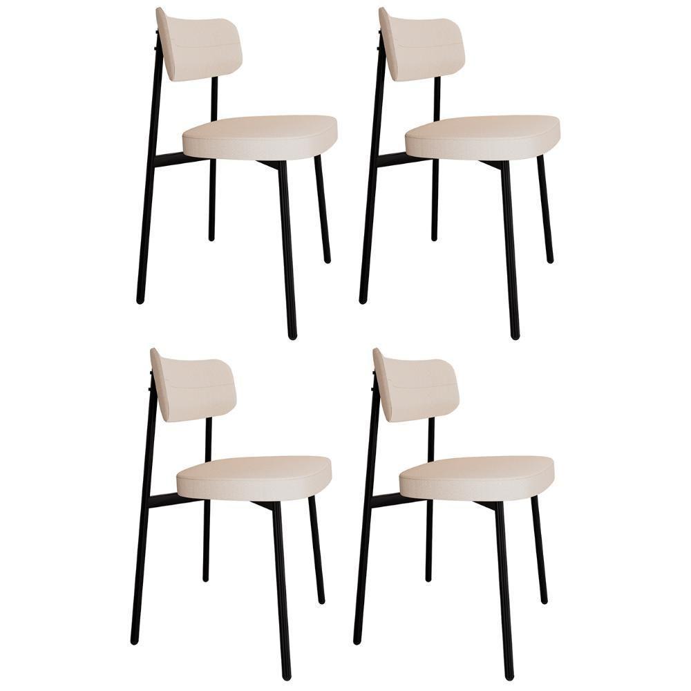 Cadeira De Jantar Estofada Kit 4 Ella M25 Linho Palha - Mpozenato - 1