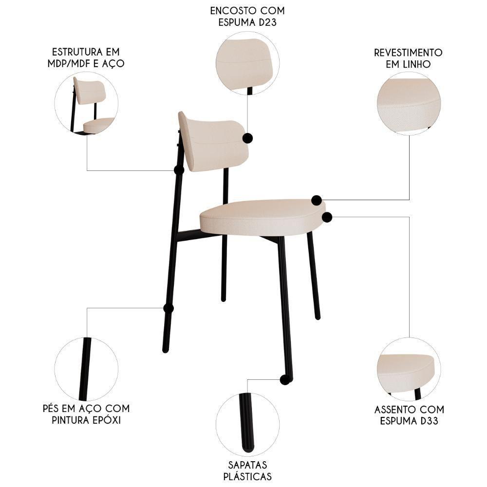 Cadeira De Jantar Estofada Kit 4 Ella M25 Linho Palha - Mpozenato - 3