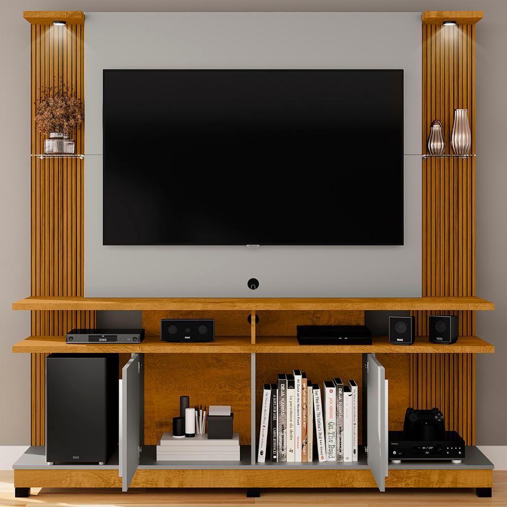 Estante Painel Para Tv 55 Pol 180cm Com Led York Naturalle-off - Bechara - 5