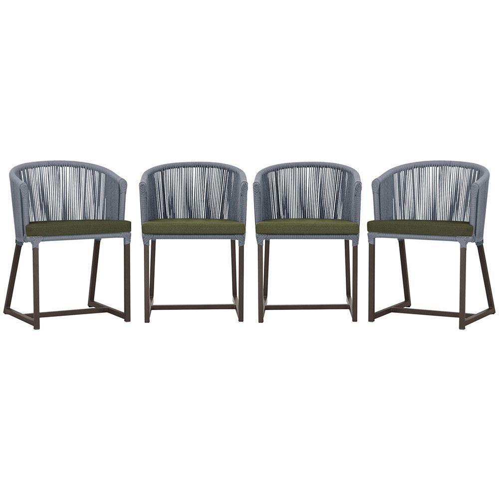 4 Cadeiras De Jantar Noronha Marrom Corda Náutica E13 Trama Prata - 1