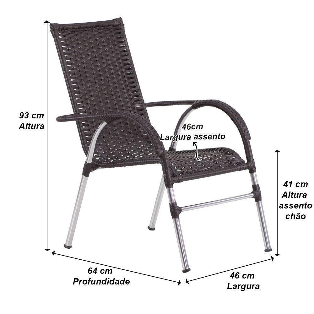 5 Cadeiras Vênus Alumínio Fibra Sintética P/ Varanda Trama Preto - 4