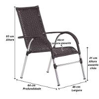 5 Cadeiras Vênus Alumínio Fibra Sintética P/ Varanda Trama Preto