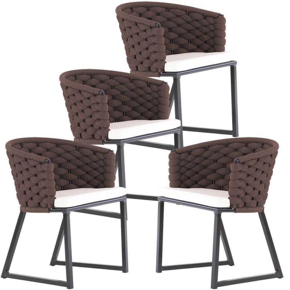 Kit 4 Cadeiras Bali Alumínio Em Tricô Náutico Trama Original Marrom - 1