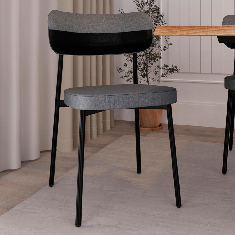 Cadeira De Jantar Estofada Kit 4 Ella M25 Linho Cinza-preto - Mpozenato - 2