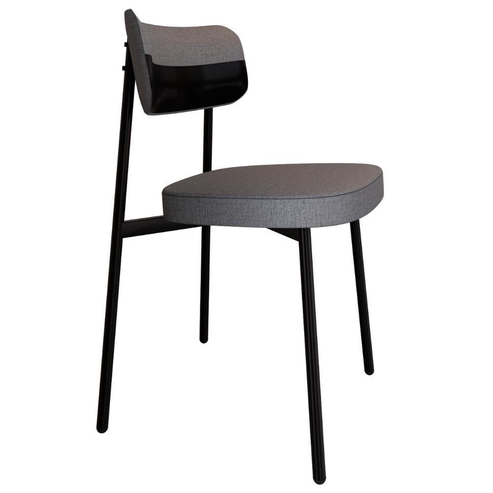 Cadeira De Jantar Estofada Kit 4 Ella M25 Linho Cinza-preto - Mpozenato - 5