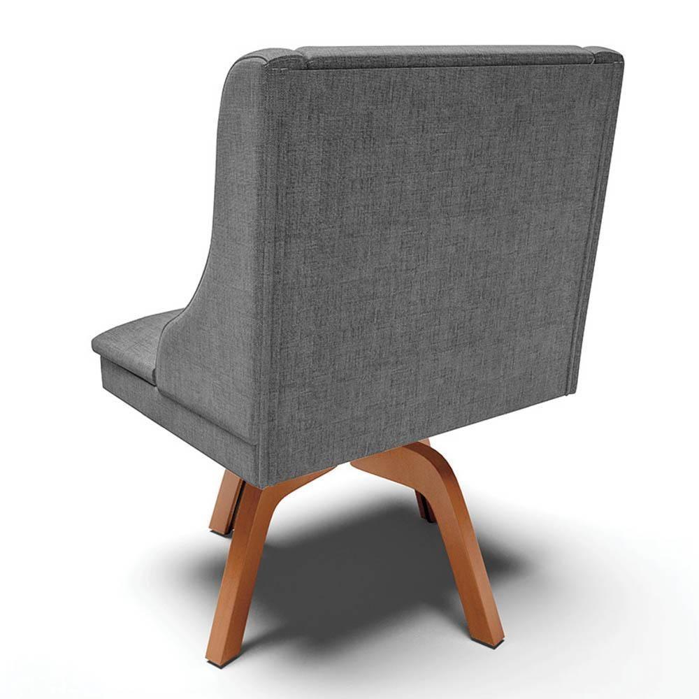 Cadeira Estofada Para Sala De Jantar Base Giratória De Madeira Lia Linho Grafite - Ibiza - 7