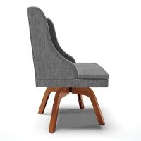 Cadeira Estofada Para Sala De Jantar Base Giratória De Madeira Lia Linho Grafite - Ibiza - 6