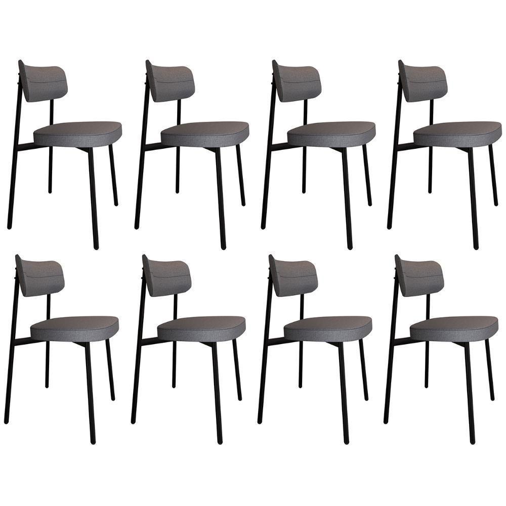 Cadeira De Jantar Estofada Kit 8 Ella M25 Linho Cinza - Mpozenato - 1