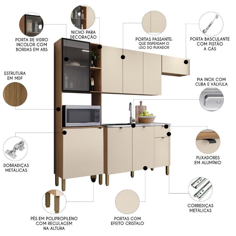 Cozinha Compacta Balcão Com Pia 120cm Laura Plus Soft-freijó Z06 - Mpozenato - 3
