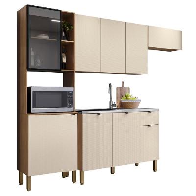 Cozinha Compacta Balcão com Pia Laura Plus Soft Freijó Z06 MDF 9 Portas 1 Gaveta 250.7cm Amadeirado