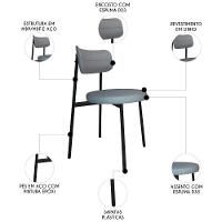 Cadeira De Jantar Estofada Kit 6 Nyka M25 Linho Cinza Cl - Mpozenato - 3
