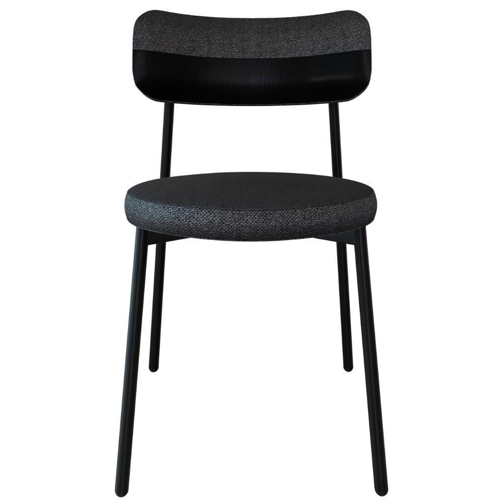 Cadeira De Jantar Estofada Kit 6 Nyka M25 Linho Grafite-preto - Mpozenato - 6