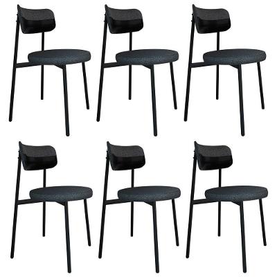 Cadeira De Jantar Estofada Kit 6 Nyka M25 Linho Grafite-preto - Mpozenato