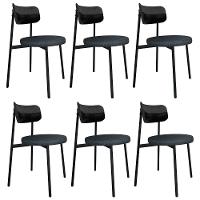 Cadeira De Jantar Estofada Kit 6 Nyka M25 Linho Grafite-preto - Mpozenato - 1