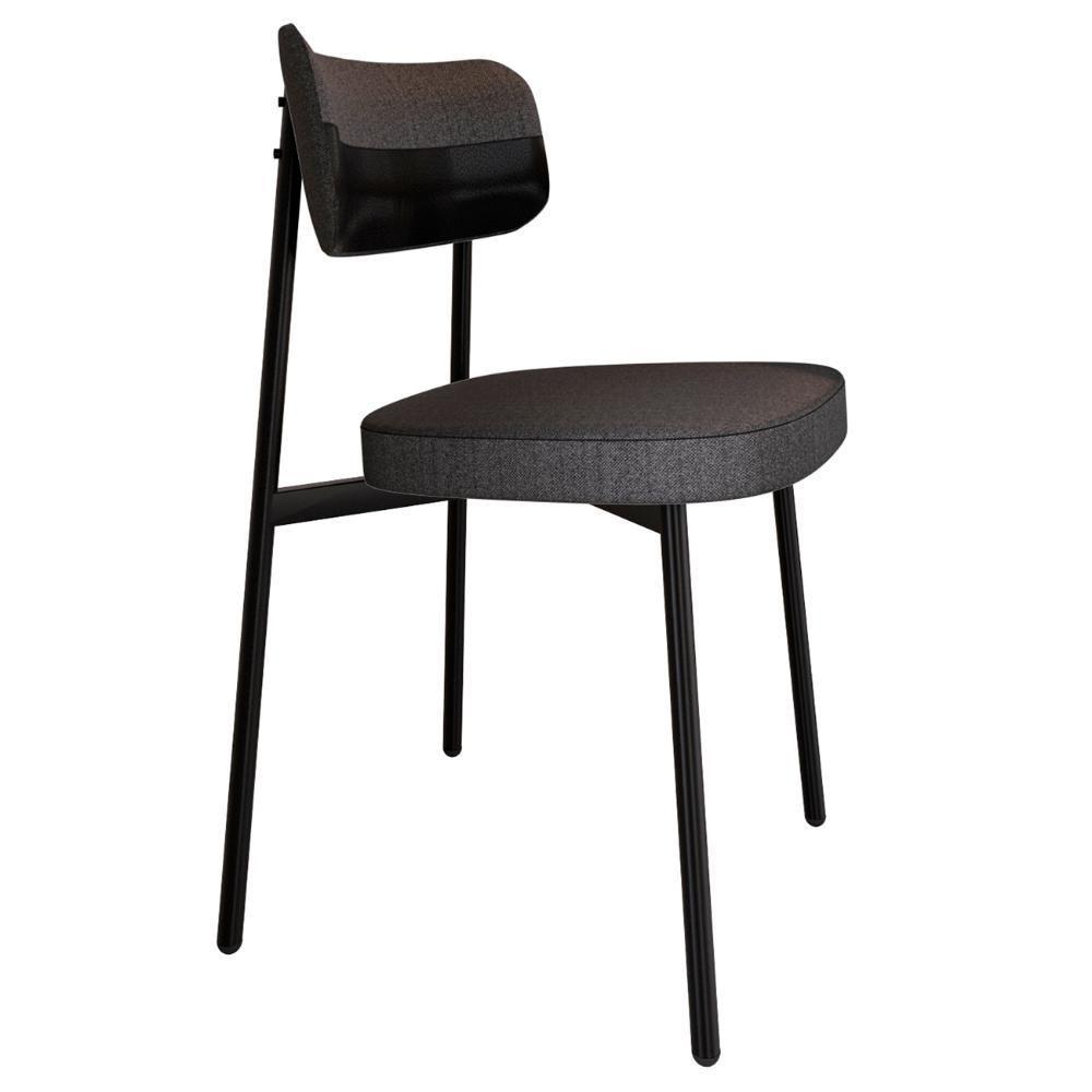 Cadeira De Jantar Estofada Fixa Ella M25 Linho Grafite-preto - Mpozenato - 1