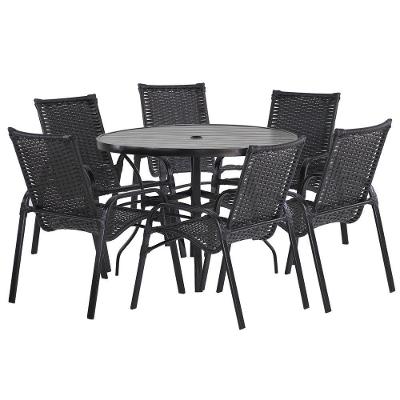 6 Cadeiras E Mesa100cm Tampo Ripado Alumínio Piscina Jardim Preto