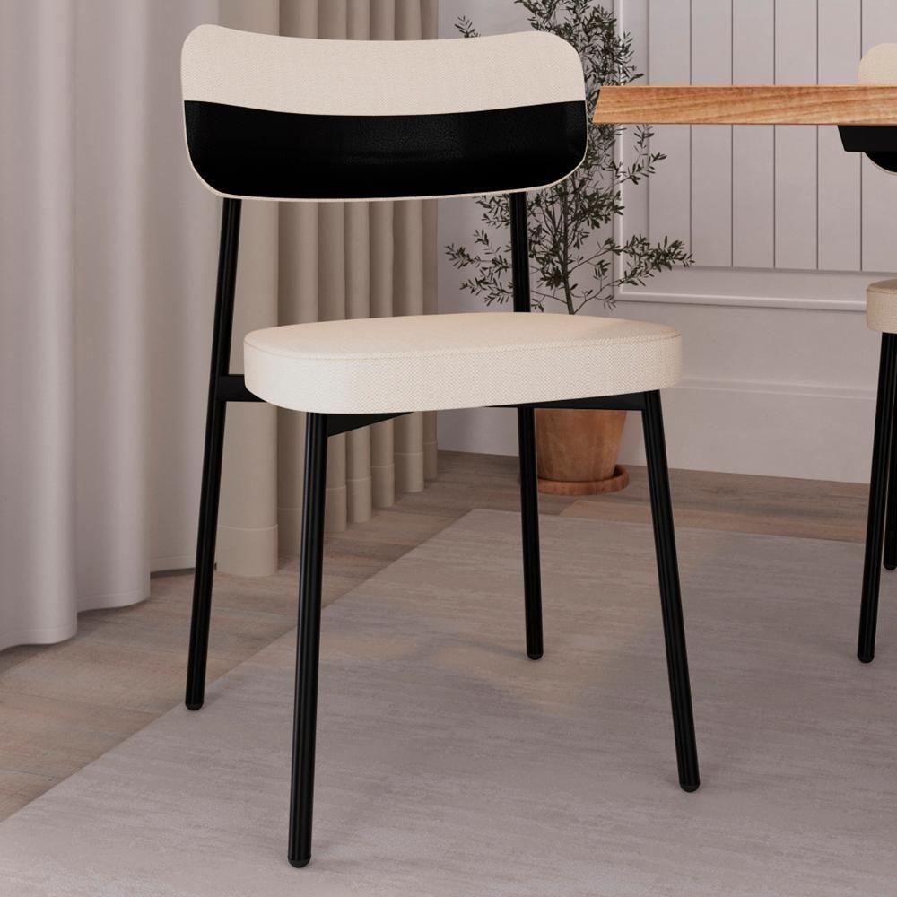 Cadeira De Jantar Estofada Kit 2 Ella M25 Linho Palha-preto - Mpozenato - 2