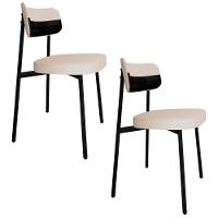 Cadeira De Jantar Estofada Kit 2 Ella M25 Linho Palha-preto - Mpozenato - 1