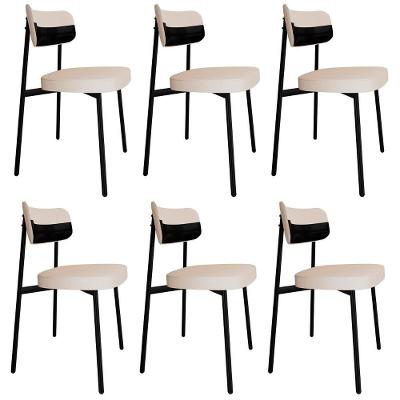 Cadeira De Jantar Estofada Kit 6 Ella M25 Linho Palha-preto - Mpozenato