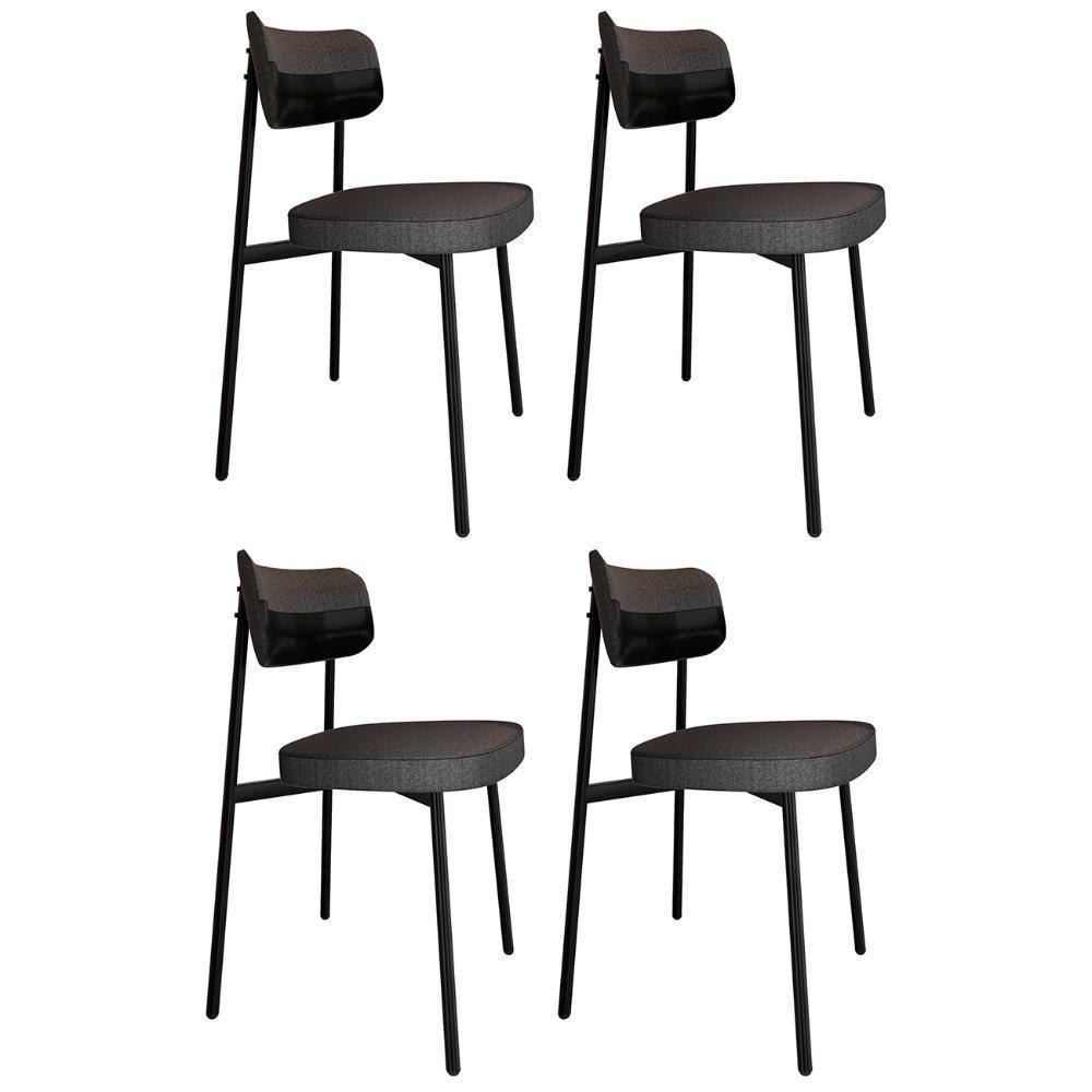 Cadeira De Jantar Estofada Kit 4 Ella M25 Linho Grafite-preto - Mpozenato - 1