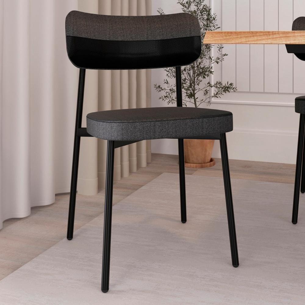 Cadeira De Jantar Estofada Kit 4 Ella M25 Linho Grafite-preto - Mpozenato - 2