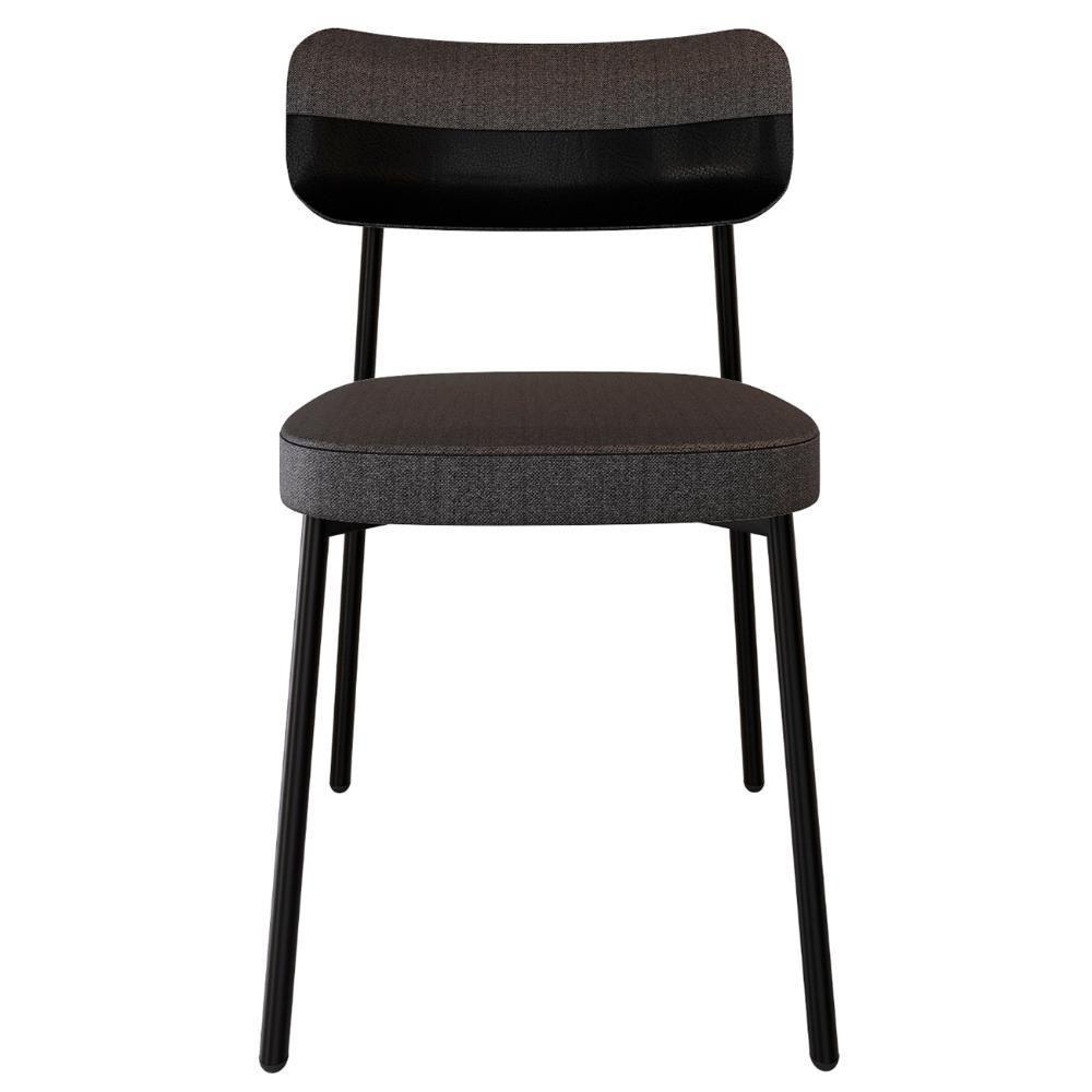 Cadeira De Jantar Estofada Kit 4 Ella M25 Linho Grafite-preto - Mpozenato - 6