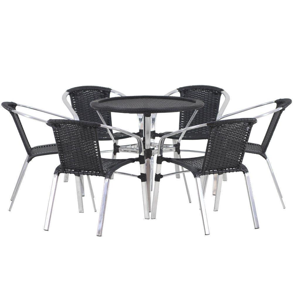 Jogo 6 Cadeiras E Mesa Com Tampo Floripa Alumínio área Trama Preto - 1