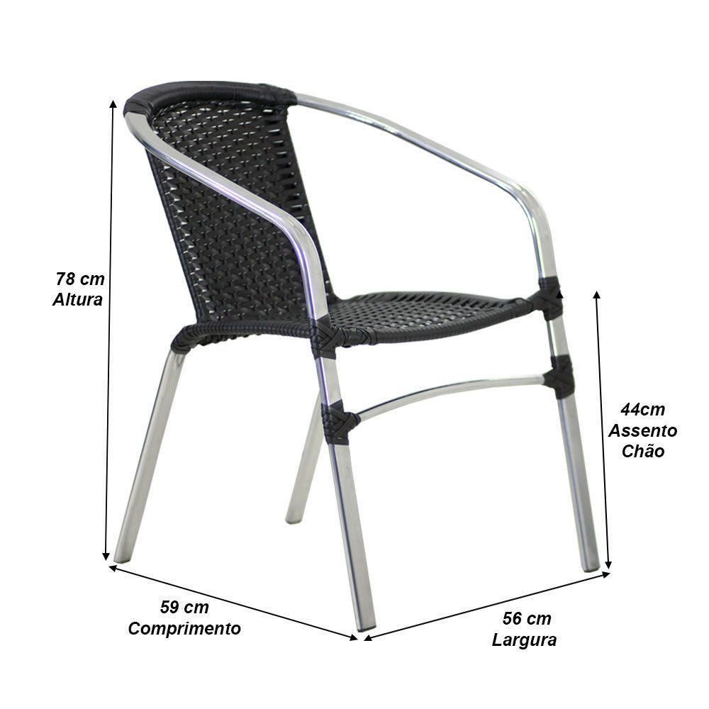 Jogo 6 Cadeiras E Mesa Com Tampo Floripa Alumínio área Trama Preto - 5
