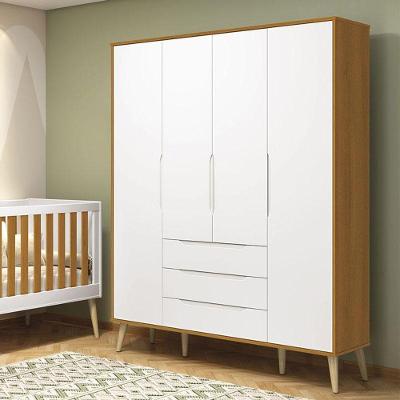 Guarda Roupa Infantil Retrô Elfe Branco Acetinado Savana Natural - Reller