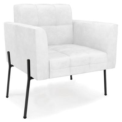Poltrona Para Sala Pés Metálicos Preto Ana Sintético Pu Branco - Ibiza
