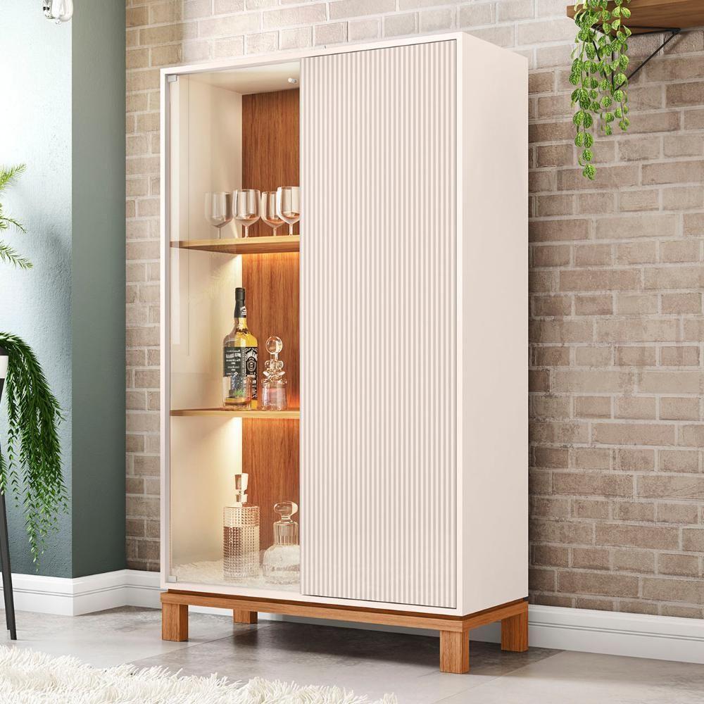 Cristaleira Porta De Vidro Com Led 90cm Lucca Off-freijó C01 - Mpozenato - 2