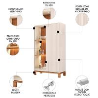 Cristaleira Porta De Vidro Com Led 90cm Lucca Off-freijó C01 - Mpozenato - 3