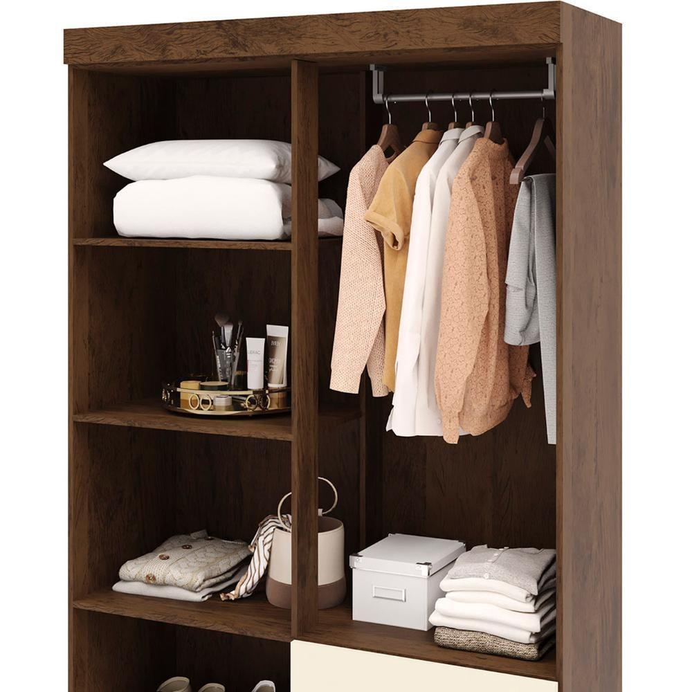 Guarda Roupa Solteiro 103cm Com 4 Portas Ideal Imbuia/champanhe - Vila Rica - 7