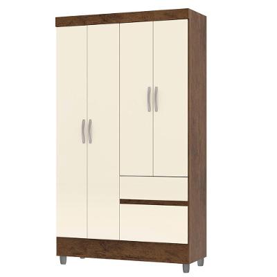 Guarda Roupa Solteiro 103cm Com 4 Portas Ideal Imbuia/champanhe - Vila Rica