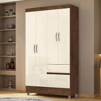 Guarda Roupa Solteiro 103cm Com 4 Portas Ideal Imbuia/champanhe - Vila Rica - 2