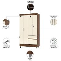 Guarda Roupa Solteiro 103cm Com 4 Portas Ideal Imbuia/champanhe - Vila Rica - 3