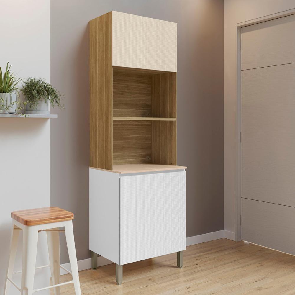 Paneleiro Cozinha Torre Quente Duplo Minsk Branco/soft/freijó Z06 - Mpozenato - 2