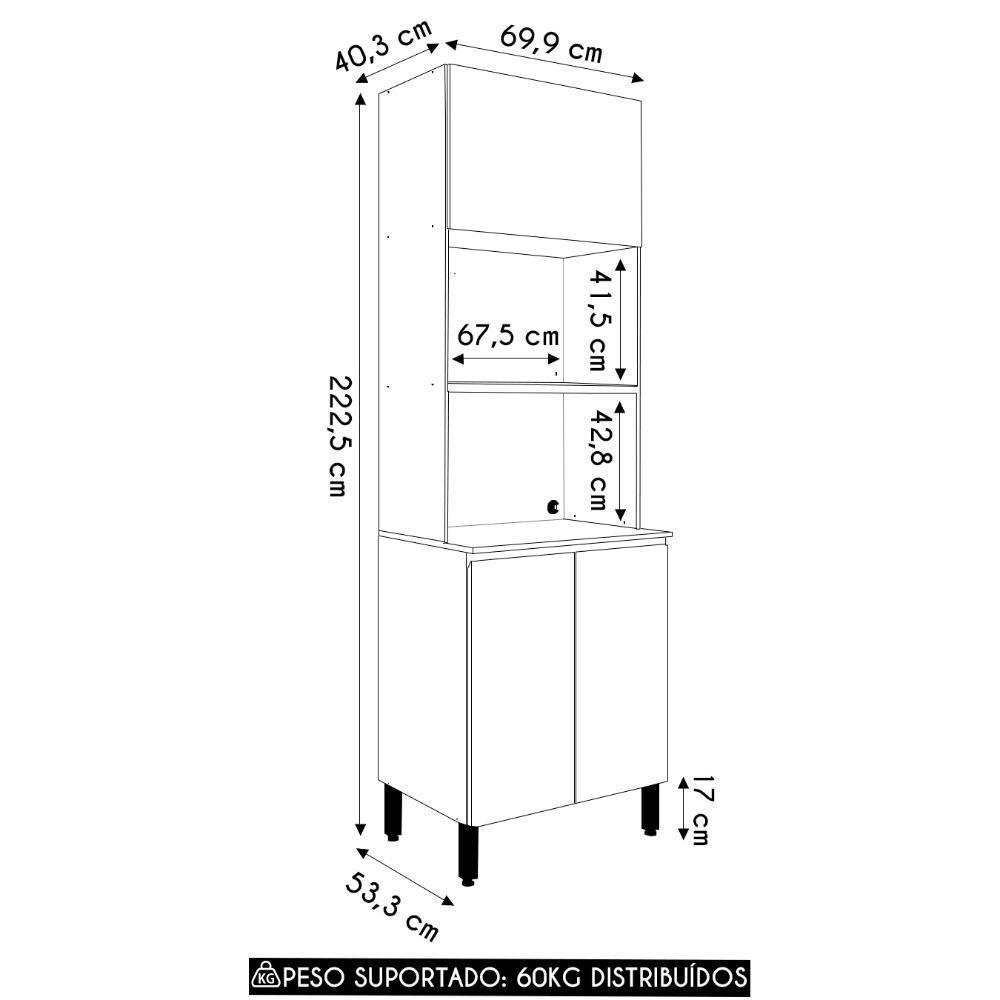 Paneleiro Cozinha Torre Quente Duplo Minsk Branco/soft/freijó Z06 - Mpozenato - 4
