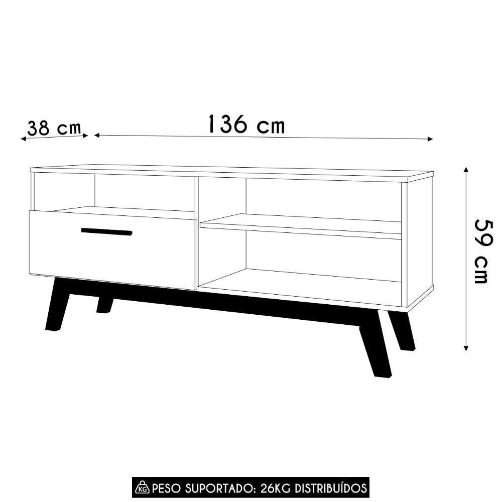 Rack Bancada Para Tv 55 Pol 136cm Paládio Off/naturalle - Bechara - 4