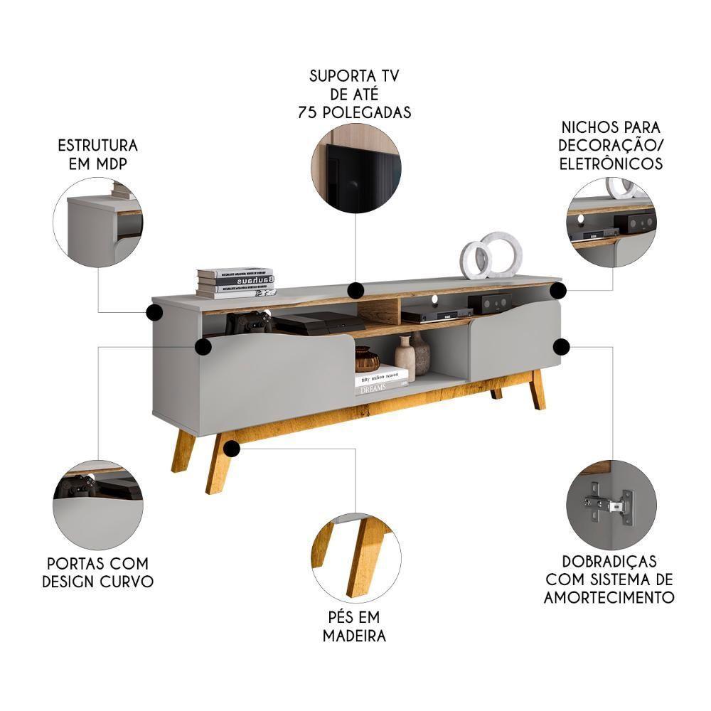 Rack Bancada Para Tv 75 Pol 180cm Rita Off/cinamomo B02 - Mpozenato - 3